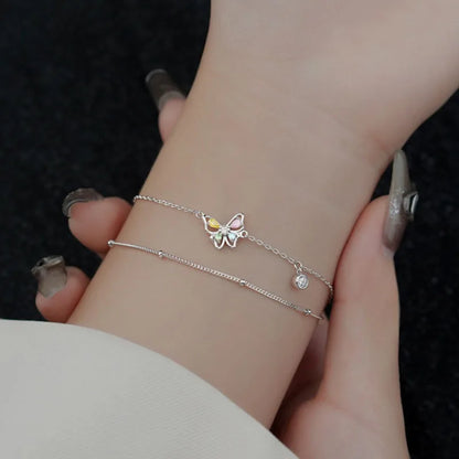 VENTFILLE 925 Sterling Silver Diamond-Studded Butterfly Bracelet Women's Fashion Temperament Flower Adjustable Bracelet