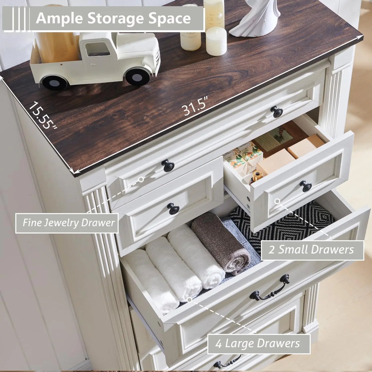 Farmhouse 7 drawer dresser, 57" large Roman column chest of drawers, bedroom, hallway, living room storage dresser.