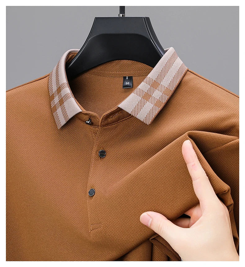 Light luxury brand polo shirt long sleeved spring and autumn new style comfortable and breathable casual striped lapel T-shirt
