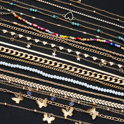 22 Pcs Minimalist Love Butterfly Shell Rhinestone Bead Anklet Set For Women Summer Beach Boho Anklets Fashion Jewelry Gifts 2024