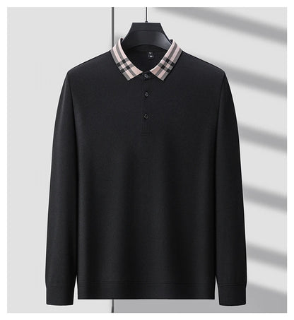 Light luxury brand polo shirt long sleeved spring and autumn new style comfortable and breathable casual striped lapel T-shirt