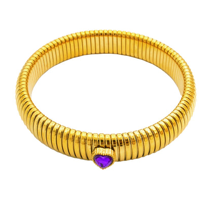 Waterproof Stainless Steel Retro Elasticity Thick Metal Polish Bracelet 18K Gold Plated Trend Fashion Unisex Jewelry Men Women