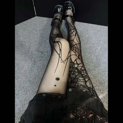 Gothic Vintage Dark Fishnet Tights Stocking Women Emo Alternative Sexy Spider Web Witch Pantyhose Y2k E-girl Cyber Punk Socks