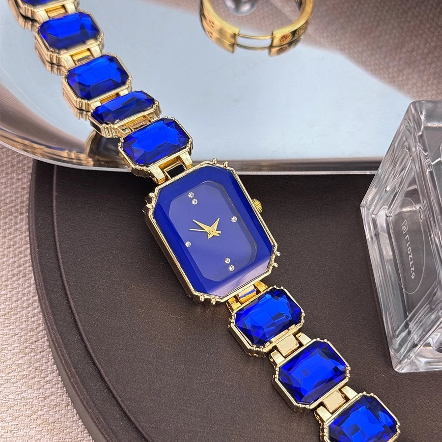 women's large section rhinestone chain rectangular color case rhinestone dial fashion European and American style ladies watch