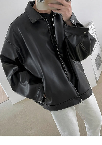 Mauroicardi Spring Autumn Cool Luxury Short Black Soft Light Pu Leather Jacket Men Zipper Casual Mens Jackets and Coats Fashion