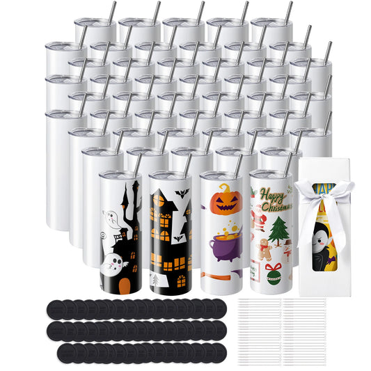 VEVOR 8/12/14/16/24/50PC Straight Sublimation Tumblers Blank Tumbler Bulk Stainless Steel Double Wall Tumbler Cups Heat Transfer