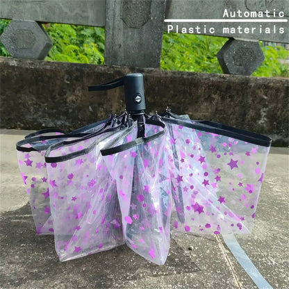 1Pc-Korean Transparent Umbrella Folding Automatic Open and Close Umbrella Mori Three-Fold Student Sunny Umbrella