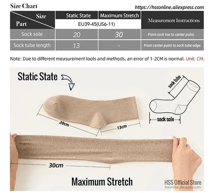 HSS 95% Combed Cotton Socks Men Business Dress Long Socks Casual Solid Color Spring Summer Black White Unisex Socks Comfortable