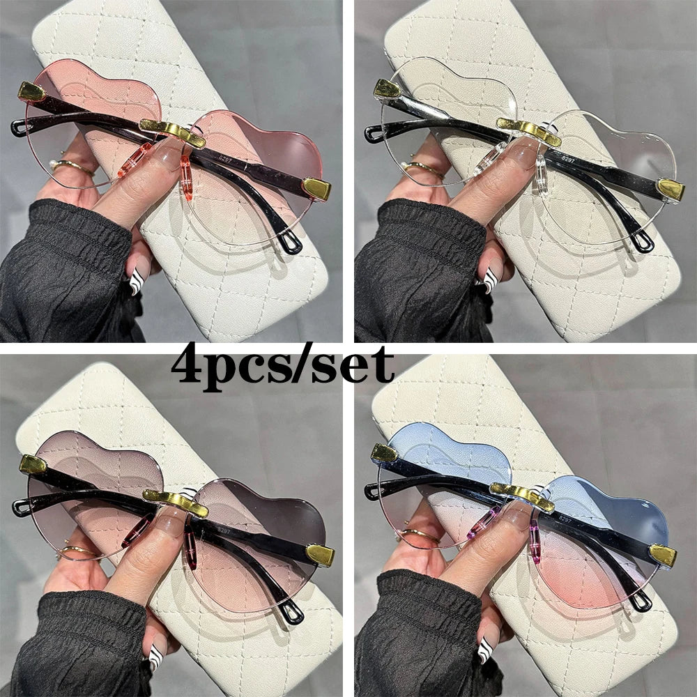 New Rimless Sunglasses Heart Fashion Pc Frame Women Men Code Round Sun Glasses for Female Male Gradient Traveling Oculos Glasses