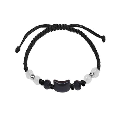 2pcs Natural Moonstone Obsidian Bracelets Couple Minimalist Bracelet Handmade Cute Black White Cat Bracelet Party Jewelry Gifts