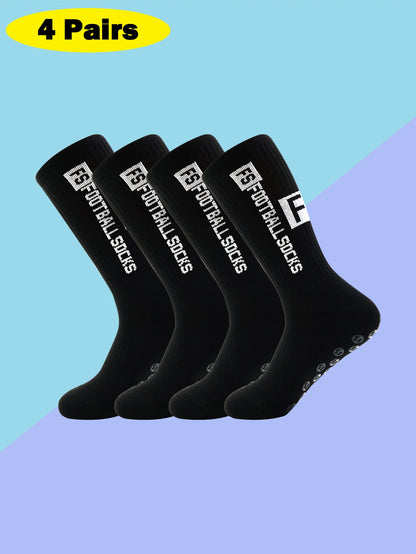 4 Pairs Men's Soccer Socks with Grip, Non Slip Anti Slip Athletic Socks with Cushion Pads for Football/Basketball/Hockey