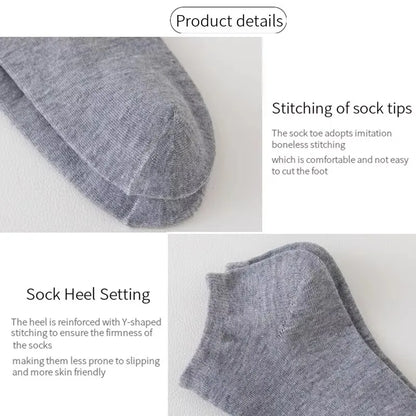 10 Pairs Women/Men Boat Socks Invisible Low Cut Silicone Non-slip Summer No-show Ankle Socks Solid Color Casual Breathable