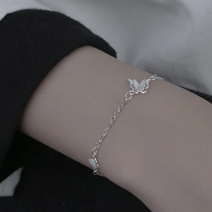 VENTFILLE 925 Sterling Silver Diamond-Studded Butterfly Bracelet Women's Fashion Temperament Flower Adjustable Bracelet