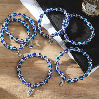Classic Turkish Lucky Evil Eye Anklets For Women Blue Evil Eye Palm Butterfly Owl Pendant Beads Ankle Handmade Charm Jewelry