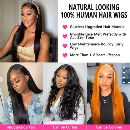 30 40 Inch Straight HD Lace Front Wig Brazilian Cheap Frontal pre plucked Straight Wigs For Women Choice Human Hair 250 Density