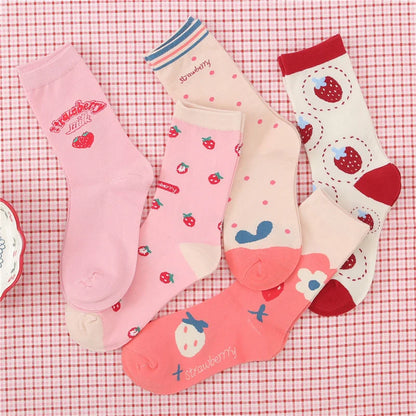 5 Pairs New Fashion Colorful Harajuku Korean Kawaii Cute Women Socks Cat Dog Owl Stripe Avocado Girl Cotton Cartoon Socks