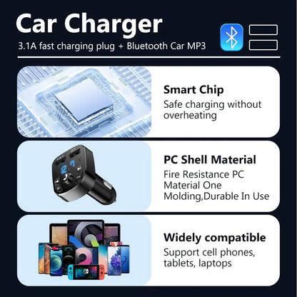LED MP3 Car Bluetooth FM Audio Receiver Hands-Free Bluetooth 5.0 Transmitter 2.1A 3.1A QC3.0 PD Type C Dual USB Car kit Charger
