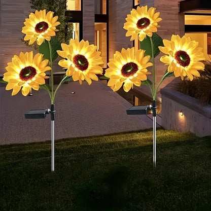 3 Head Solar Sunflower Lights  Garden Stake Outdoor Decorative Waterproof LED Landscape Lights for Patio, Garden, Yard
