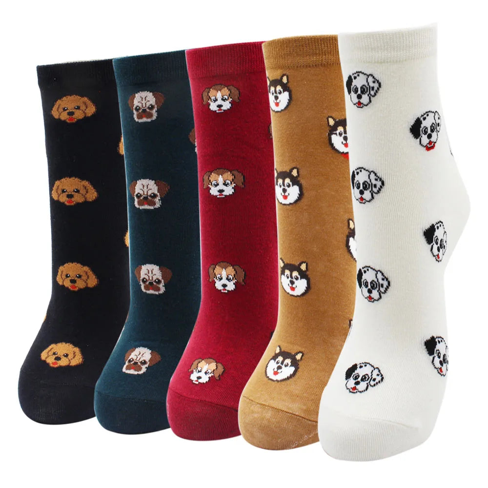 5 Pairs New Fashion Colorful Harajuku Korean Kawaii Cute Women Socks Cat Dog Owl Stripe Avocado Girl Cotton Cartoon Socks