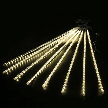 Outdoor  Meteor Shower Christmas Lights 10 Tubes 192 Led Hanging String Lights for Garden Tree Holiday Party Decoation Lamp