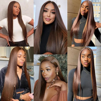 Chocolate Brown 30 32 Inch 13x6 Hd Lace Frontal Wig 13x4 Hd Lace Front Human Hair Brown Wigs Straight Human Hair Wigs For Women
