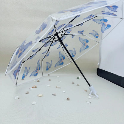 1Pc-Korean Transparent Umbrella Folding Automatic Open and Close Umbrella Mori Three-Fold Student Sunny Umbrella