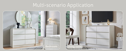Modern 6 Drawers Dresser, 47" Wide Wood Dressers & Chests of Drawers w/Curved Profile Design, Natural Texture for Bedroom.