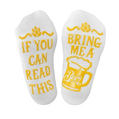Men Funny If You Can Read This Bring Me A Beer Pattern Novelty Art Christmas Gift Humour Words Socks Hipster Rock Punk Club Sox