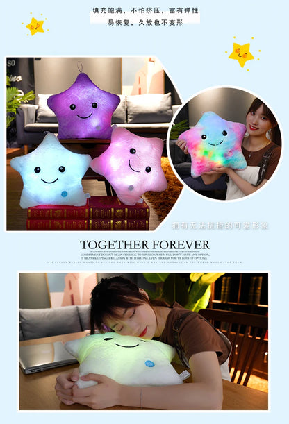 24*22cm Creative Toy Luminous Star Pillow Stuffed Plush Glowing Colorful Stars Cushion Led Light Toys Gift For Kids Children