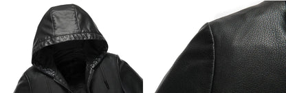 2024 High Quality Hooded Leather Fashion Handsome Trend Solid Color Casual Dad Dad Motorcycle Leather Jacket Upscale  M-4XL