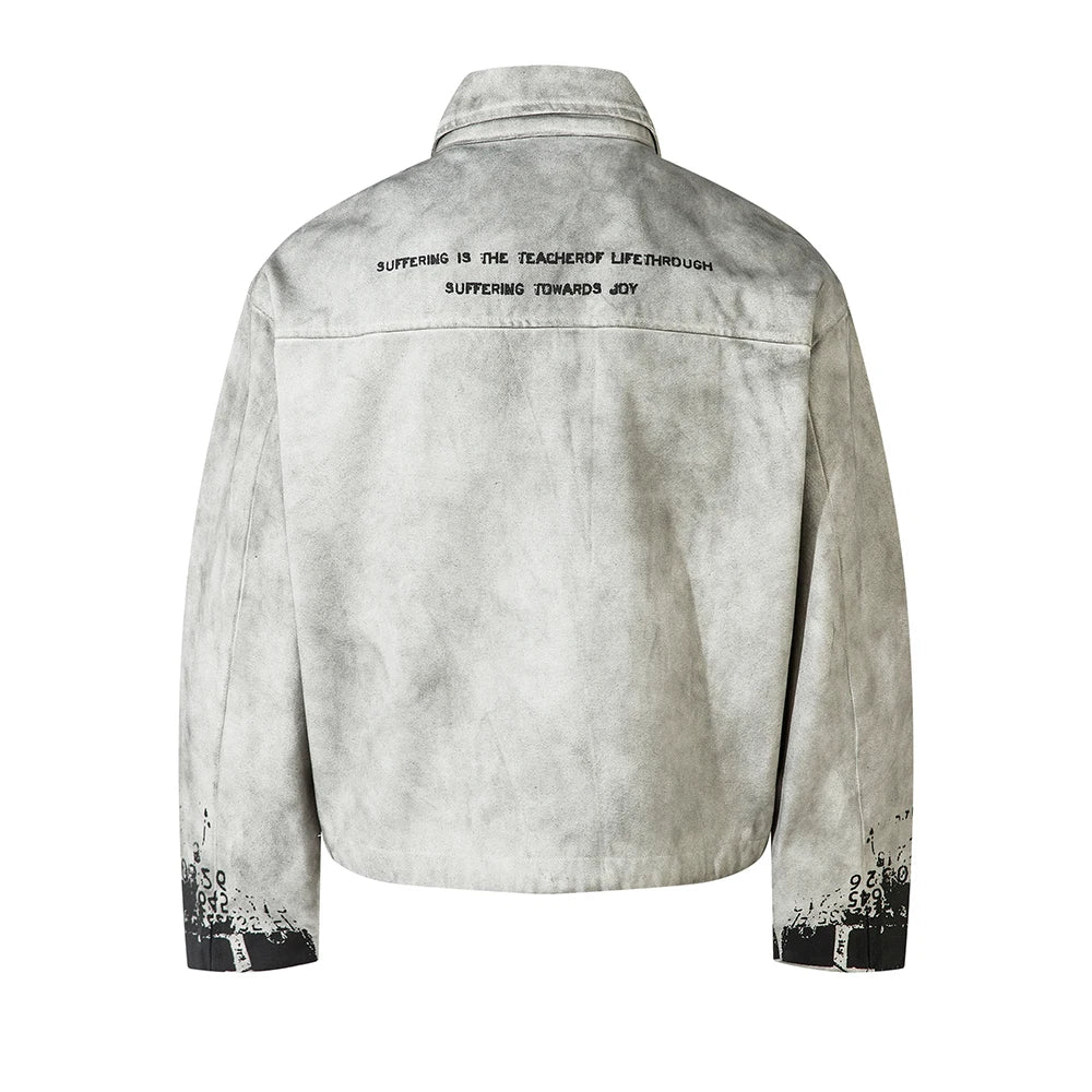 Streetwear Washed Painted Autumn Windbreaker Jackets Mens and Women Turn Down Collar Baggy Clothes Oversized Loose Outwear Coats
