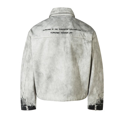 Streetwear Washed Painted Autumn Windbreaker Jackets Mens and Women Turn Down Collar Baggy Clothes Oversized Loose Outwear Coats
