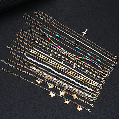 22 Pcs Minimalist Love Butterfly Shell Rhinestone Bead Anklet Set For Women Summer Beach Boho Anklets Fashion Jewelry Gifts 2024