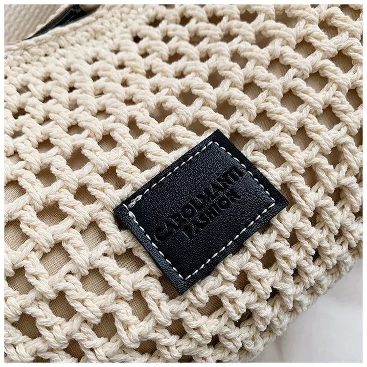 Beach Summer Bag for Women Mesh Woven Shoulder Bag Adjustable Strap Handbag Large Capacity Hobo Bag for Travel Vacation