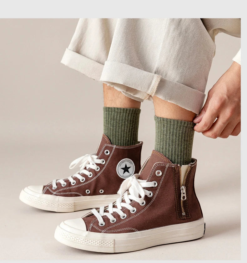 HSS 95% Combed Cotton Socks Men Business Dress Long Socks Casual Solid Color Spring Summer Black White Unisex Socks Comfortable