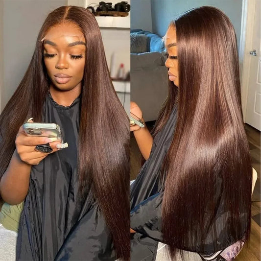 Chocolate Brown 30 32 Inch 13x6 Hd Lace Frontal Wig 13x4 Hd Lace Front Human Hair Brown Wigs Straight Human Hair Wigs For Women