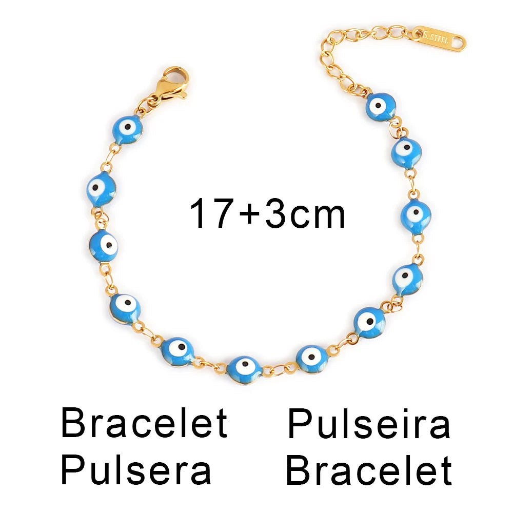 316L Stainless Steel Enamel Turkish Evil Eye Bracelets For Women Colorful Evil Eye Charm Bracelets Female Jewelry Gift