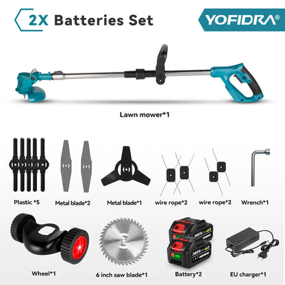 YOFIDRA 100-135cm Electric Lawn Mower Foldable Trimmer Pruning Cutting Garden Power Tool For 21V 18V Battery With 2 Battery