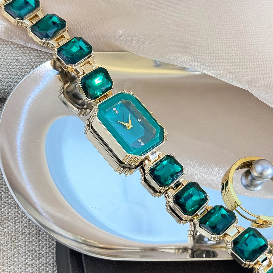 women's large section rhinestone chain rectangular color case rhinestone dial fashion European and American style ladies watch