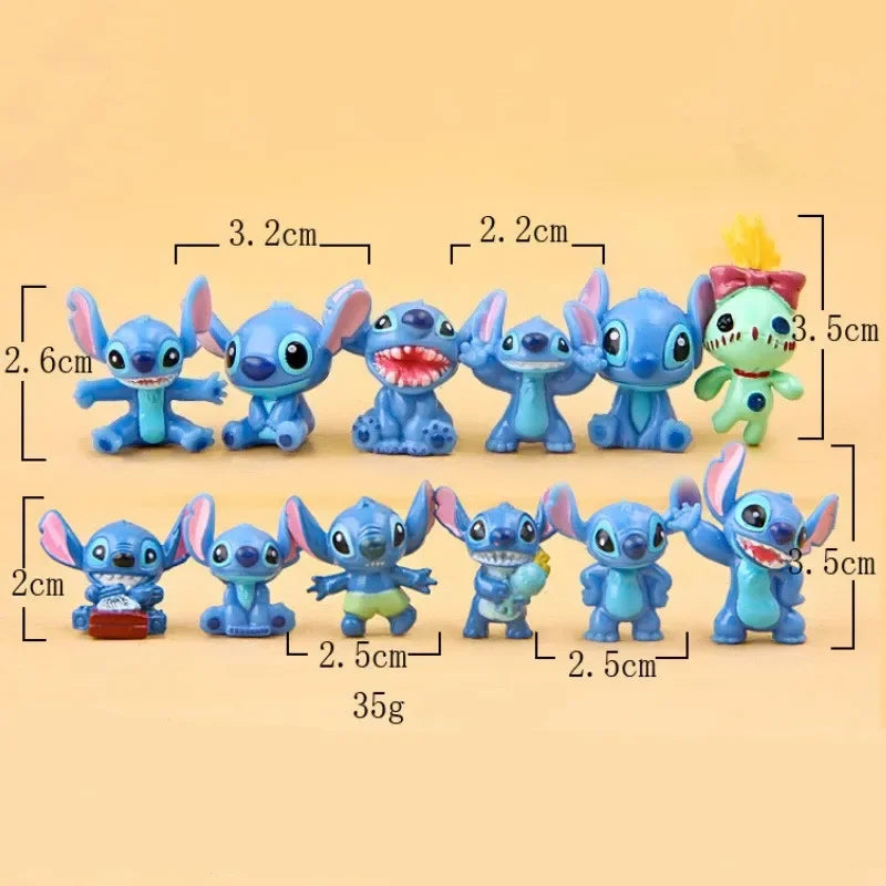 12Pcs MINI Stitch Anime Figurine Dolls 3CM Cartoon Lilo and Stitch Action Figures Collectible Decoration Model Toys Kids Gift