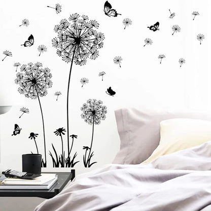 Black Dandelion Sitting Room Bedroom Wall Stickers Household Adornment Decor Decals Mural Art Poster On The Wall DIY Improvement