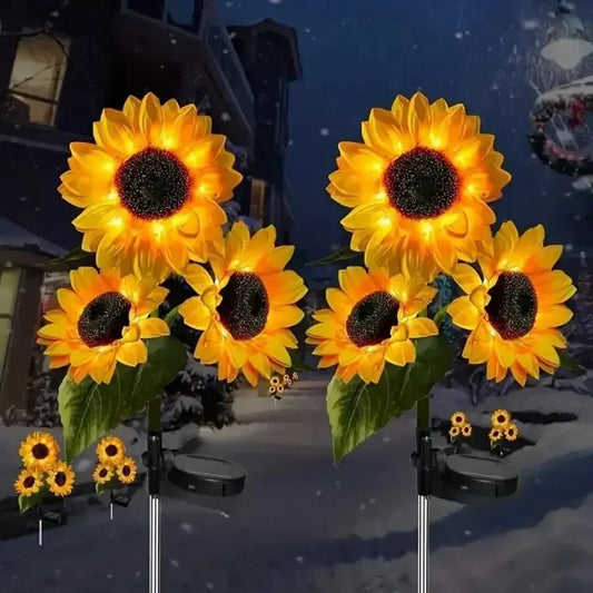 3 Head Solar Sunflower Lights  Garden Stake Outdoor Decorative Waterproof LED Landscape Lights for Patio, Garden, Yard