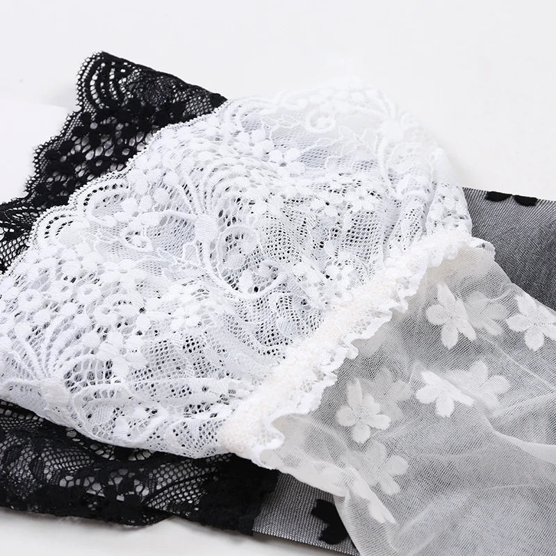 Black Pink White Sakura Flower Lace Top Thigh High Stockings Silicone Hold Up Transparent Medias Ultra Thin Breathable Underwear