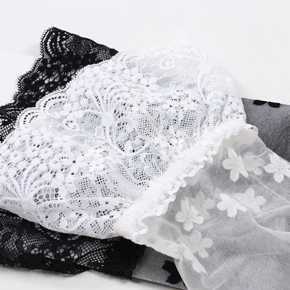 Black Pink White Sakura Flower Lace Top Thigh High Stockings Silicone Hold Up Transparent Medias Ultra Thin Breathable Underwear