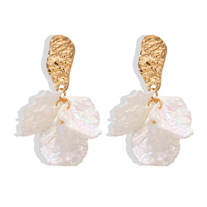 ZAKOL Korean Fashion Imitation Shell Dangle Earrings White Crystal Zirconia Flower Bridal Earring Party Accessories for Women