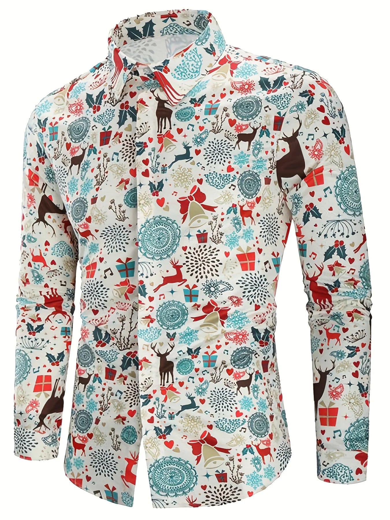 Christmas Festival Theme Men's 3D Printed Formal Shirts Christmas Tree Santa Claus Graphic Long Sleeve Shirt Fashion Men's Shirt