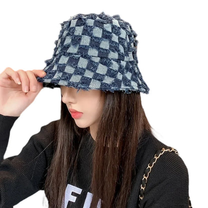Spring Summer Strawberry Embroidery Denim Jeans Bucket Hat Legent Fisherman Hats for Women Foldable Sport Sun Beach Panama Caps
