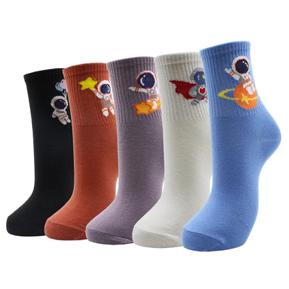 5 Pairs New Fashion Colorful Harajuku Korean Kawaii Cute Women Socks Cat Dog Owl Stripe Avocado Girl Cotton Cartoon Socks