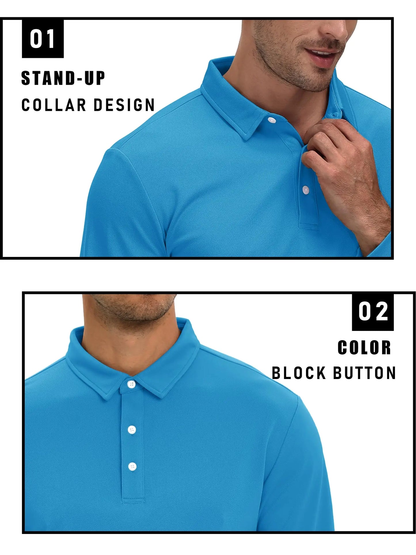 TACVASEN Long Sleeve Polos Quick Dry T-shirts Mens Breathable Sports Tees Casual Golf Polo Shirts Work T-shirt Pullover Tops Man