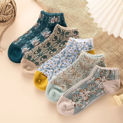 5 Pairs Lolita Japanese Woman Cute White Short Socks Set Girl Spring Summer Sweet Ruffle Lovely Cotton Socks For Women